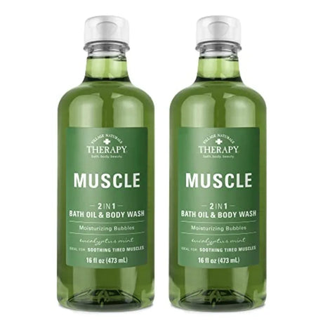 Village Naturals Therapy Muscle Foaming Bath Oil and Body Wash 16 oz. 2 pack, Green, 16 oz