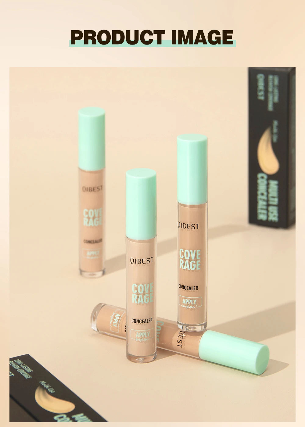 QIBEST 3D Full Coverage Concealer Long Lasting Liquid Concealer For Dark Circles Natural Finish Seamless Blend Under Eye Makeup