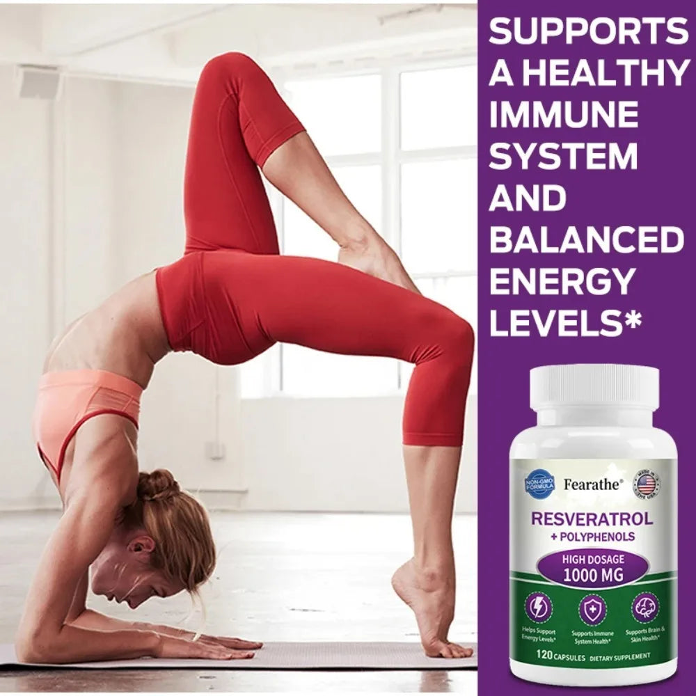 Resveratrol Supplement Capsules, Anti-aging, Antioxidant, Cardiovascular & Joint Support, Skin Health