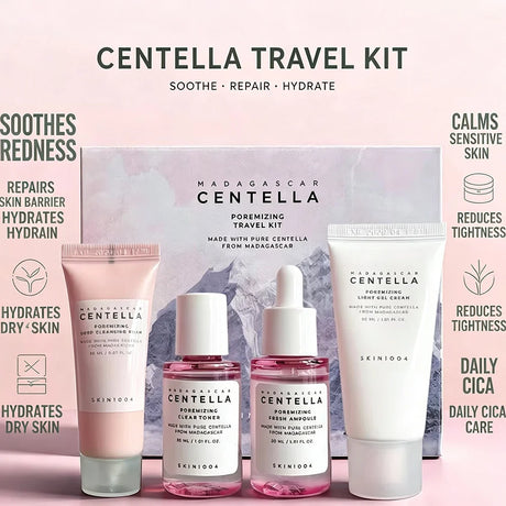 SKIN1004 Madagascar Centella Travel Kit, Mini Soothing Repair Hydrating Skincare Set For Sensitive Dry Skin Daily Travel Gift