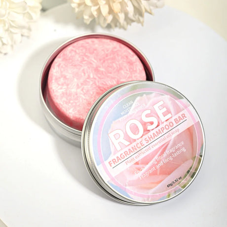 Pink Rose Essential Oil Shampoo Bar, Plant Extract Essence Deep Cleaning Hand Soap, Soft Shampoo and Hair Care Soap