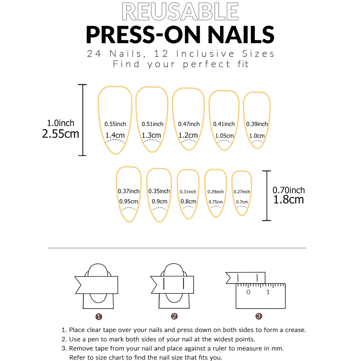 24pcs Upgrade Your Look With White Gradient Almond False Nails 1pc Nail File & 1Nail Glue Sticker Kit Nails
