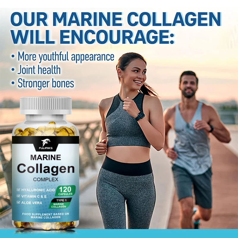 Premium Hydrolyzed Marine Collagen Supplement, with Hyaluronic Acid, Vitamin C & E, Promotes Glowing Skin, Hair & Nails Health