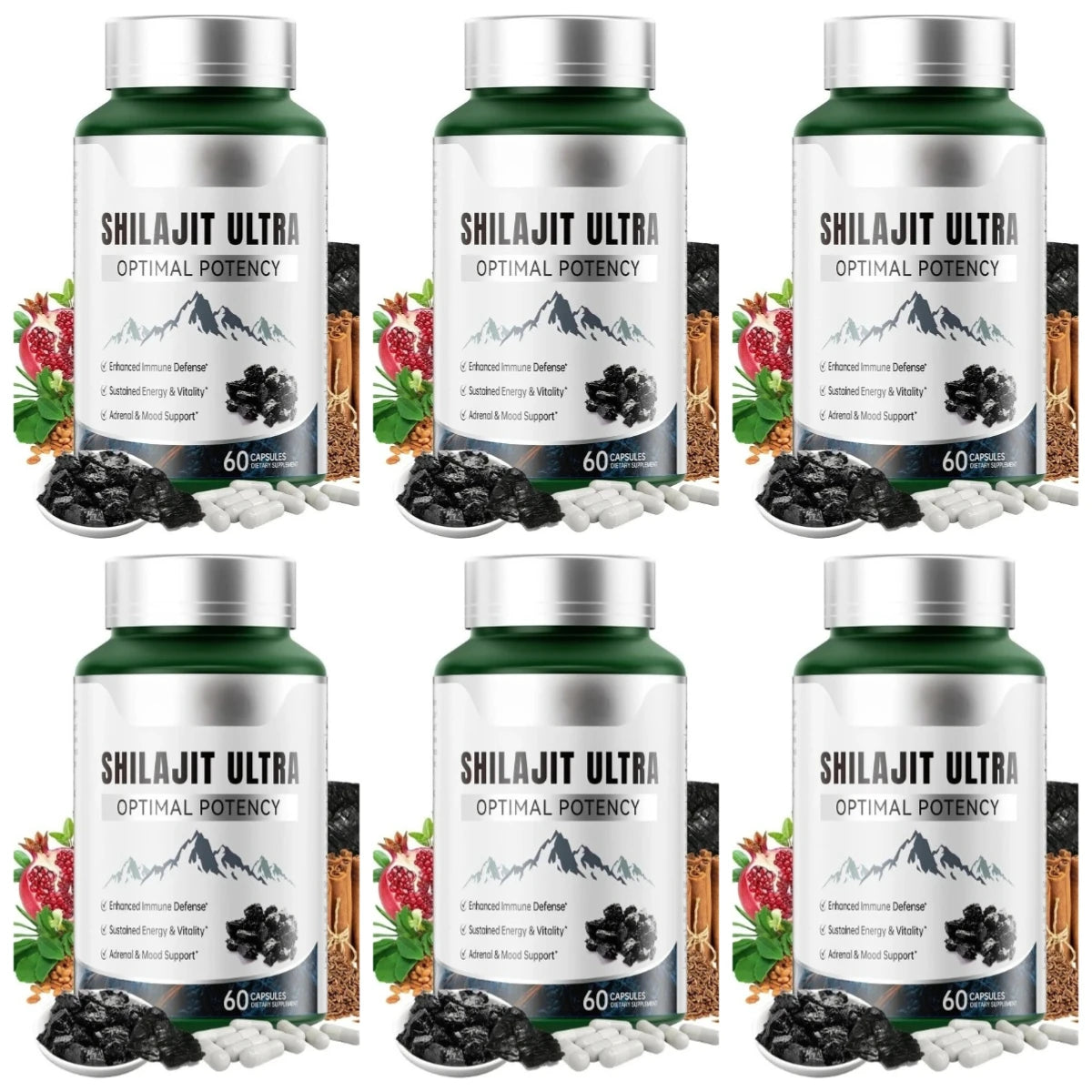 Shilajit Ultra with L-Arginine for Natural Energy and Vitality 60 Capsules Non-GMO Endurance Stamina Antioxidant Supplement