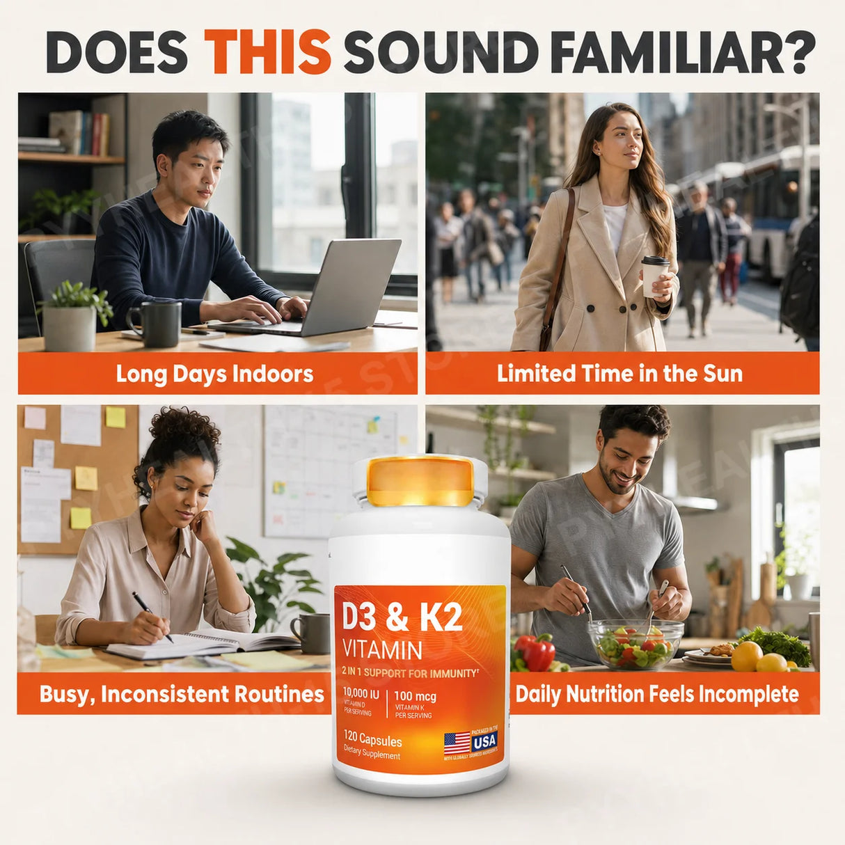 D3 K2 MK-7 Vitamin Supplement Capsules with Magnesium Zinc B6 and MCT Powder, 120 Count, Adult Daily Wellness Support