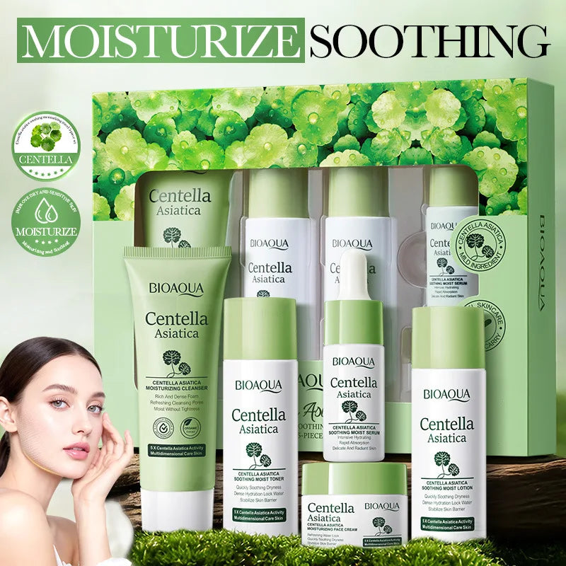 5pcs/set BIOAQUA Centella Asiatica Skin Care Sets Moisturizing Facial Cleanser Face Cream Serum Anti-Aging Facial Skin Care Kit