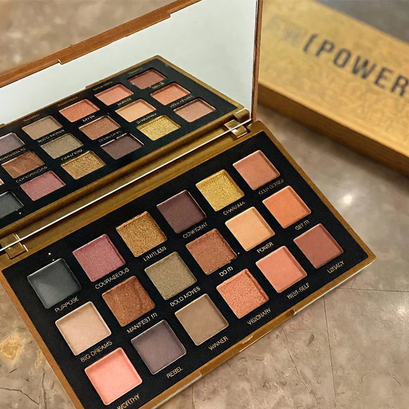 18 Color Golden Eye Shadow Palette Pearl Rose Gold Black Punk Style Matte & Glitter Eyeshadow Makeup Pearlescent Flow