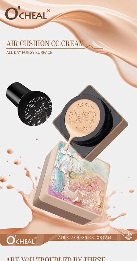 O'CHEAL Mushroom Cushion CC Cream Face Airy Coverage Long-lasting Moisturizing Waterproof Oil Control Concealer BB Cream Makeup