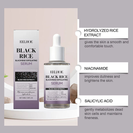 Black & White Rice Exfoliating Serum Set BHA Niacinamide Pore Minimizing & Brightening Blackhead Whitehead Remover Skincare Set