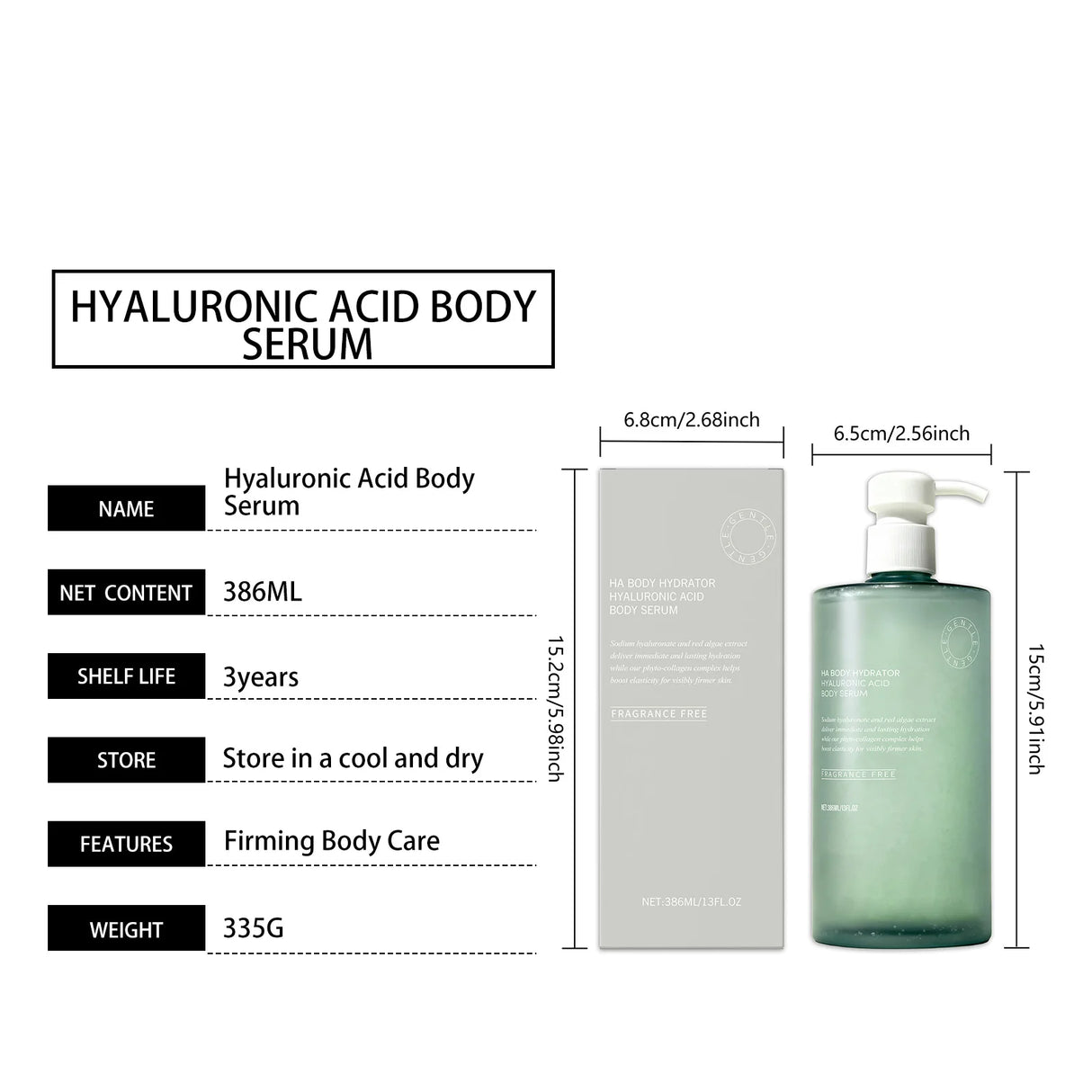 Hyaluronic Acid Body Serum Deep Hydrating Body Lotion for Smoother Plumper Looking Skin Lightweight Fast-Absorbing Body Care