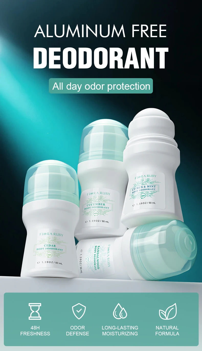 1 PC Flora Ruby Light Green Series Deodorant Roll On w omen's and men all-purpose Deodorant Roll Aluminum Free easy to carry a