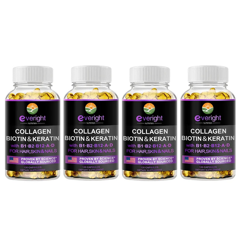 Biotin Hyaluronic Acid, Collagen Keratin –Hair Growth Vitamin – Nails & Skin, B1, B2, B6, B12 Complex Supplement for Men &Women