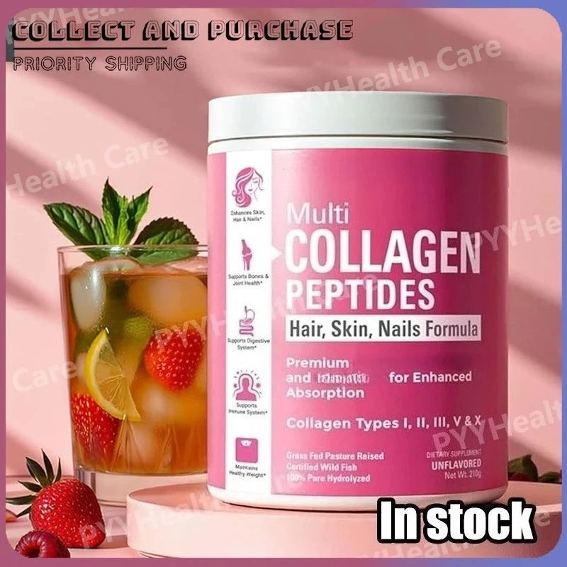 Multi Collagen Peptides Powder – Types I, II, III, V, X, Hydrolyzed Collagen for Women 99% Absorption Skin Hair Nails Joints