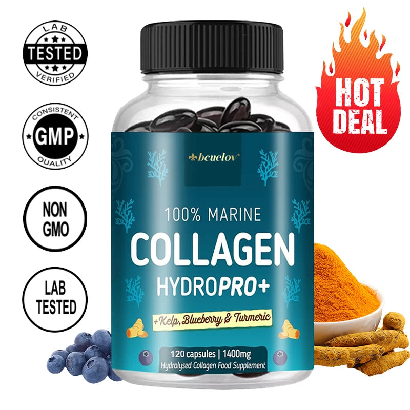 Bcuelov Marine Collagen Capsules - Helps with joint, hair, skin, nail support and overall health, firming skin