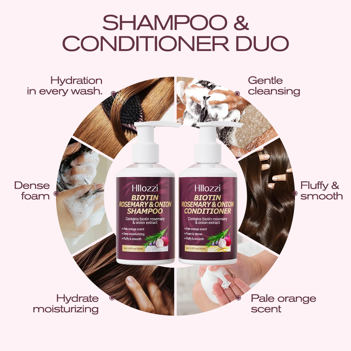 Biotin Rosemary & Onion Hair Care Set – Shampoo + Conditioner, Strengthen & Nourish, 2pcs/Set