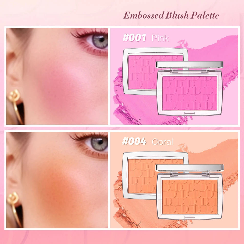 Matte Embossed Blush Palette High Pigmented Pink Coral Cheek Blush Powder With Professional Makeup Brush