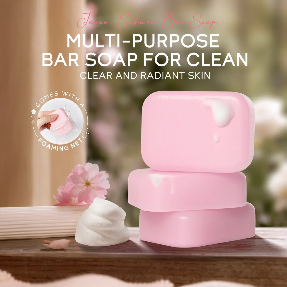 LAIKOU Sakura Facial Body Whitening Soap Reduces Acne Dark Spot Deep Cleaning Cutin For Face Body Skin Care 90g 