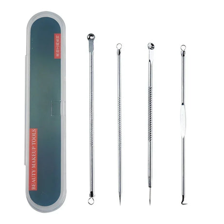 4PCS Acne Blackhead Comedone Black Spot Pimple Blemish Remover Skin Care Women Beauty Acne Treatment Pore Cleanser Needle Hook