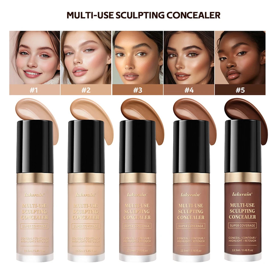 Lakerain 5-Color Waterproof Concealer Matte High Coverage Oil-Control Foundation For Acne Scars And Dark Circles Cosmetics