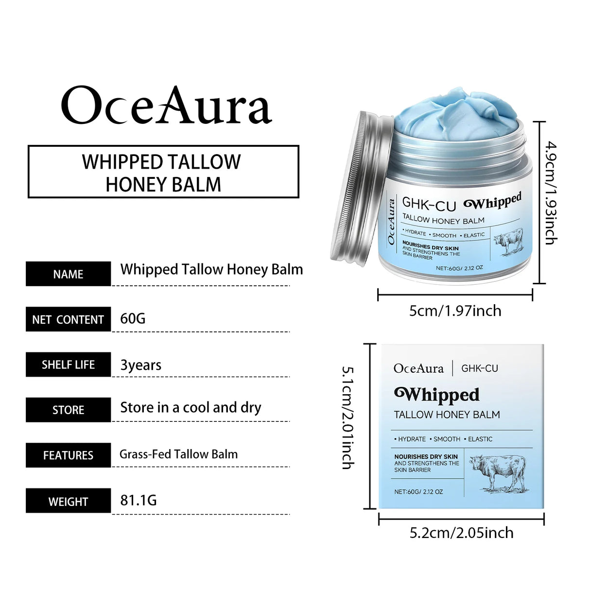 Copper Peptides GHK-Cu Beef Tallow for Skin: Blue Balm Manuka Honey Face and Body Moisturizer for Mature, Dry & Sensitive Skin