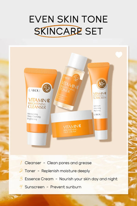 4pcs Vitamin C Skin Care Sets Face Cream Facial Cleanser Essence Spf 50+ VC Sunscreen Moisturizing Refresh Face Care Travel Suit