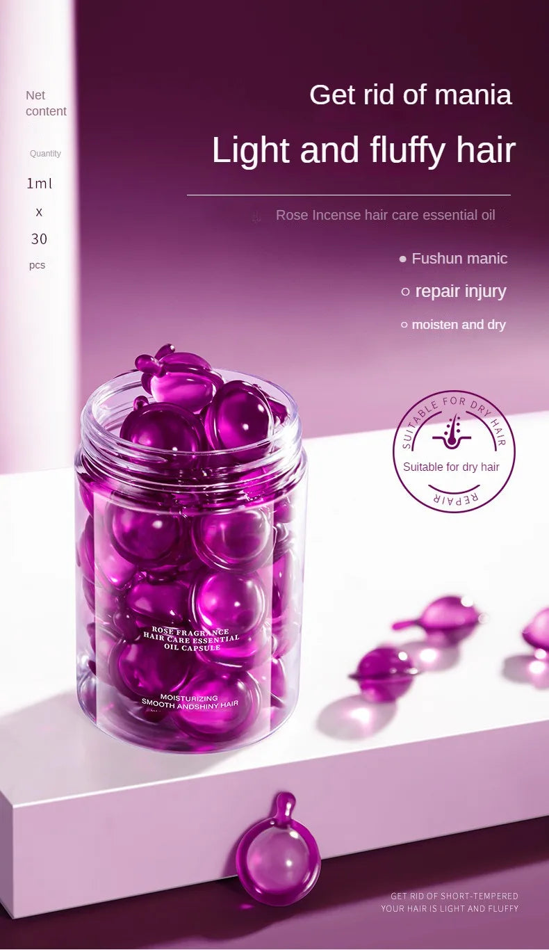 Hair Styling Serum for Frizzy & Dry Hair Rose Essence Oil Capsules Leave-in Anti Frizz Conditioner Repairs Dry, Damaged Hair