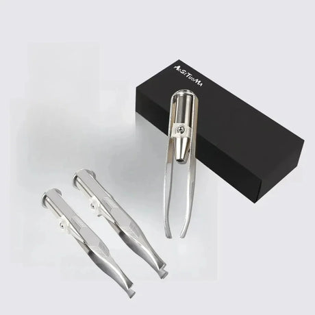 Portable Stainless Steel Led Make Up LED Light Eyelash Eyebrow Clip Tweezer Set Smart Design Hair Remove Tweezer Makeup Tool