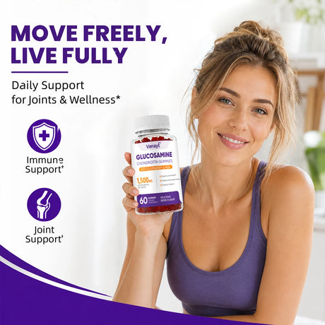 Vanayt Glucosamine Chondroitin Gummies with MSM & Elderberry 1500mg Daily Joint Wellness Support Supplement 60 Chewable Gummies