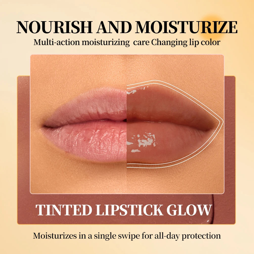 QIBEST Honey Lipstick Nourishing Lip Balm Moisturizing Tinted Lip Plumping Balm Smooth Enhancing Natural Color Lip Care Makeup