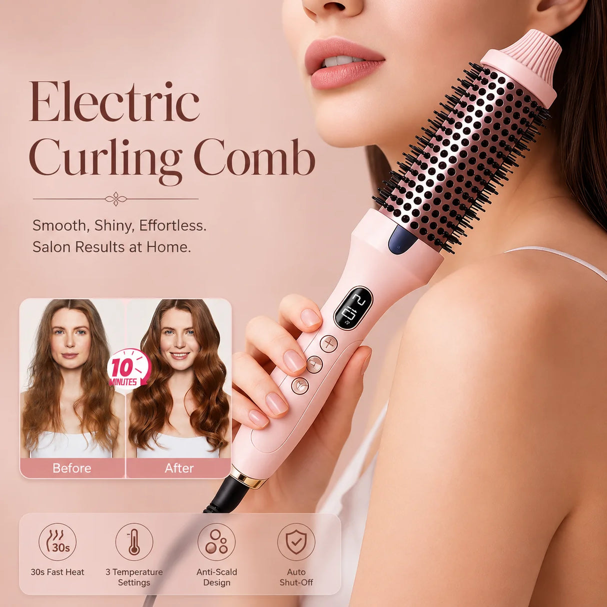 Fluffy Comb Straight Hair Curling and Straightening Dual Purpose Curling Brush PTC Heating Red Light Hair Care Curling Iron