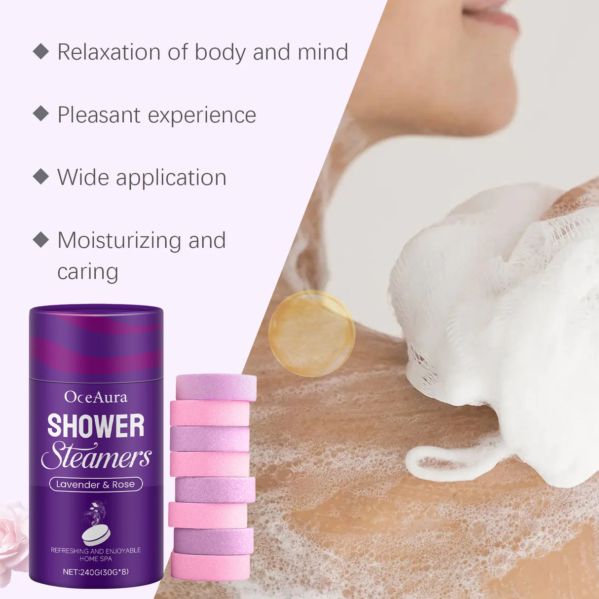 Rose Lavender Aromatherapy Shower Steamers Tablets Home Spa Relax Body Mental Relaxation Bath Products Shower Steamers Tablets