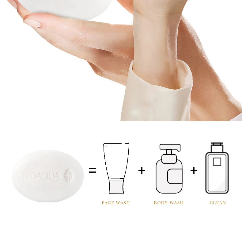 BIOAQUA White Rice Raw Pulp Facial Soap Face Wash Foam Facial Cleanser Moisturizing Whitening Body Bathing Handmade Soap