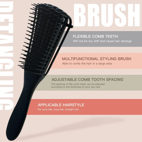5 Pcs Detangling Brush Set,Curly, Wet/Dry, Black Hair, Flex Detangling Brush set for Hair Style and Cuting, Easy Clean in Daily