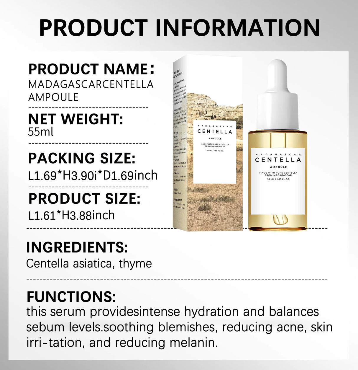 Centella Asiatica Soothing Serum 55ml - Madagascar Formula Calms Sensitive Skin, Supports Acne Care & Deeply Moisturizes.