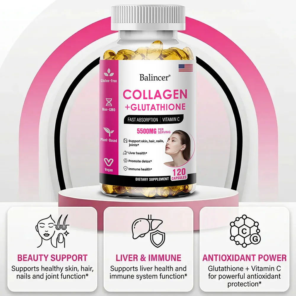Glutathione Collagen Capsules, Antioxidant, Skin Whitening, Deeply Nourish Skin, Hair & Nails, Support Anti-Aging & Joint Health