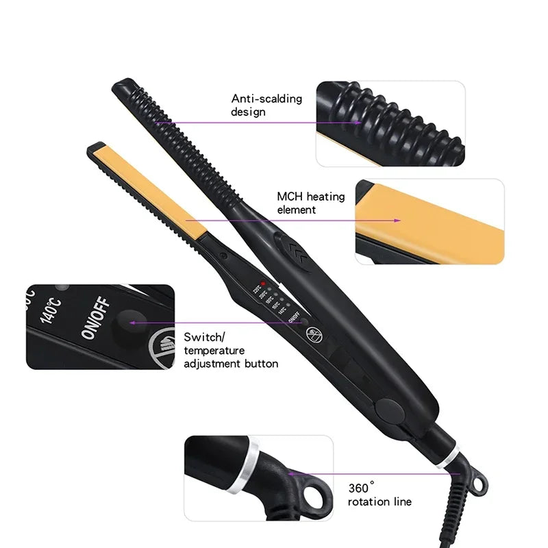 2-in-1 Mini Hair Straightener Curling Iron Professional Ceramic Short Flat Iron for Women & Men Beard Straightener