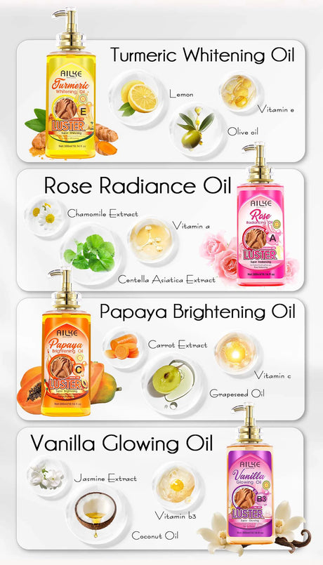 AILKE Whitening Body Oil, Moisturizing, Nourishing, Glowing, Brighten, Smooth Skin, Reduce Dark Spots, For All Skin Types, 300ml