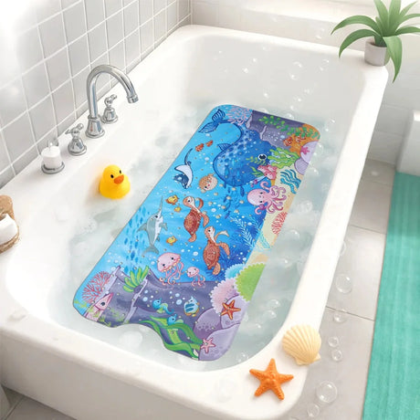 1pc Cartoon Extra Long Bathtub Mat 40x100cm Non Slip Bath Mat for Bathroom Tubs Shower Mats with Suction Cups & Drain Holes