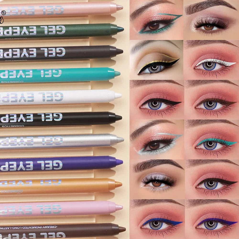 12 Colors Shine Pearlescent Eyeliner Pencil Waterproof Lasting Matte White Black Brown Smooth and Easy To Color Eyeliner Gel Pen