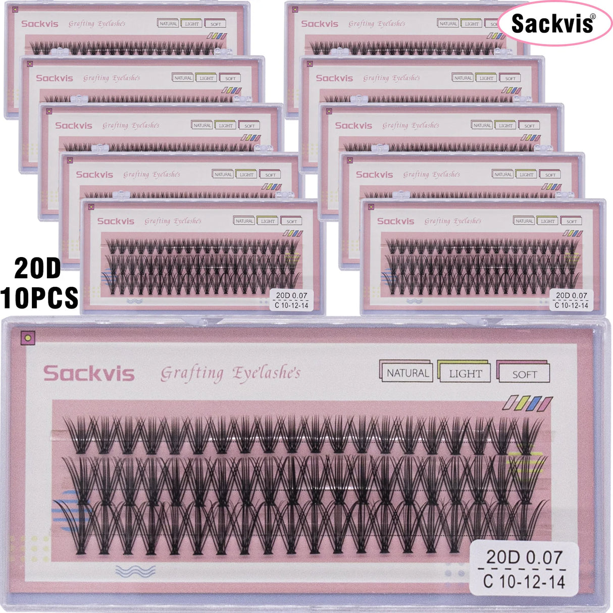 10 boxes of 20D/40D DIY eyelash sets suitable for beginners, with mixed lengths of 10/12/14mm eyelash clusters soft and durable,