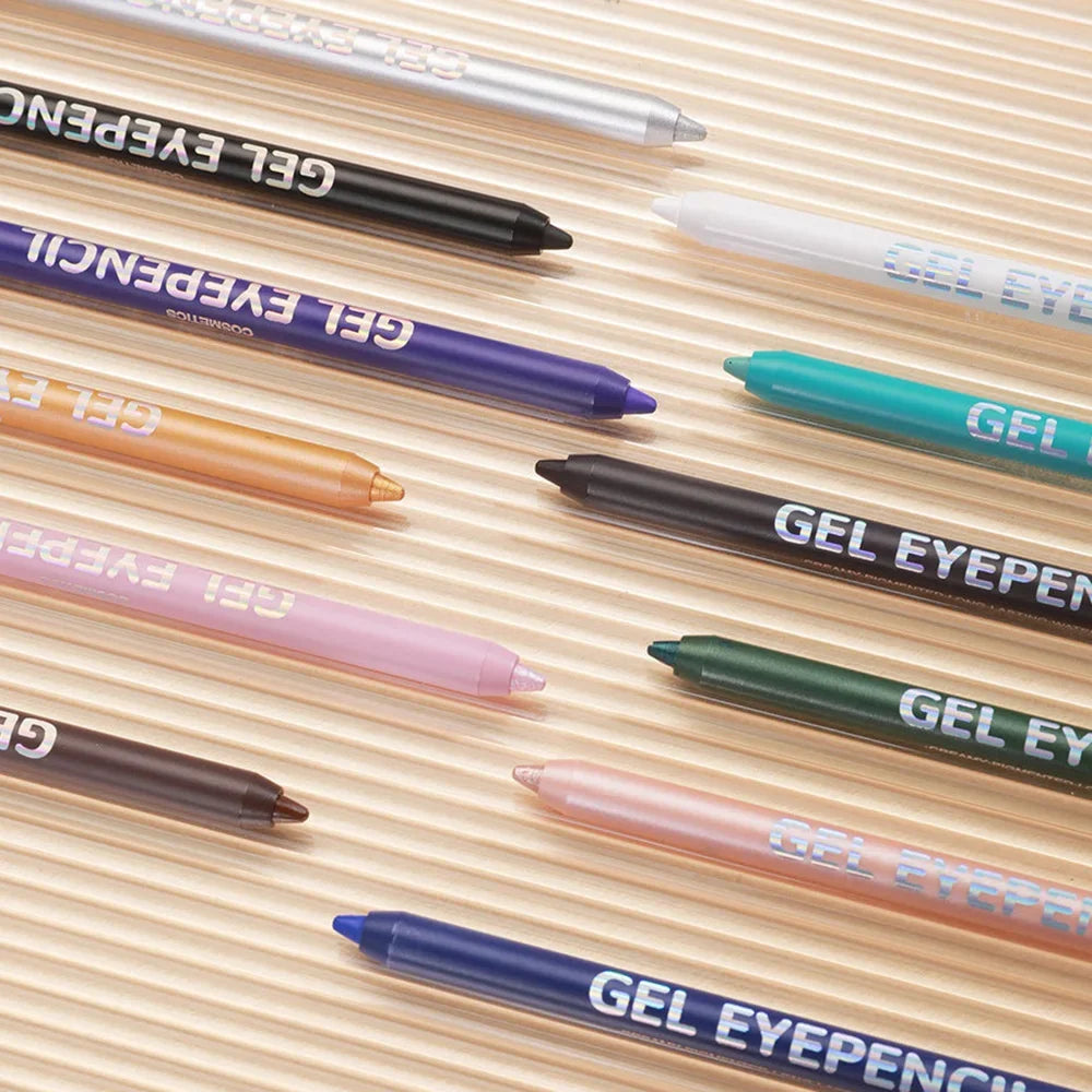 12 Colors Shine Pearlescent Eyeliner Pencil Waterproof Lasting Matte White Black Brown Smooth and Easy To Color Eyeliner Gel Pen