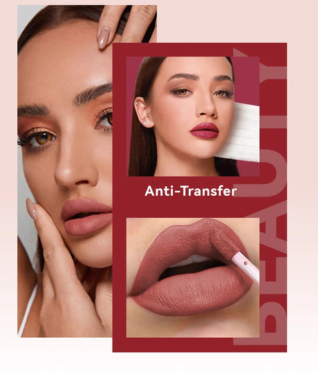 6 Colors of Long-Lasting Velvet Liquid Lipstick with Matte Texture Waterproof Non-Stick Cup Professional Lip Makeup Products