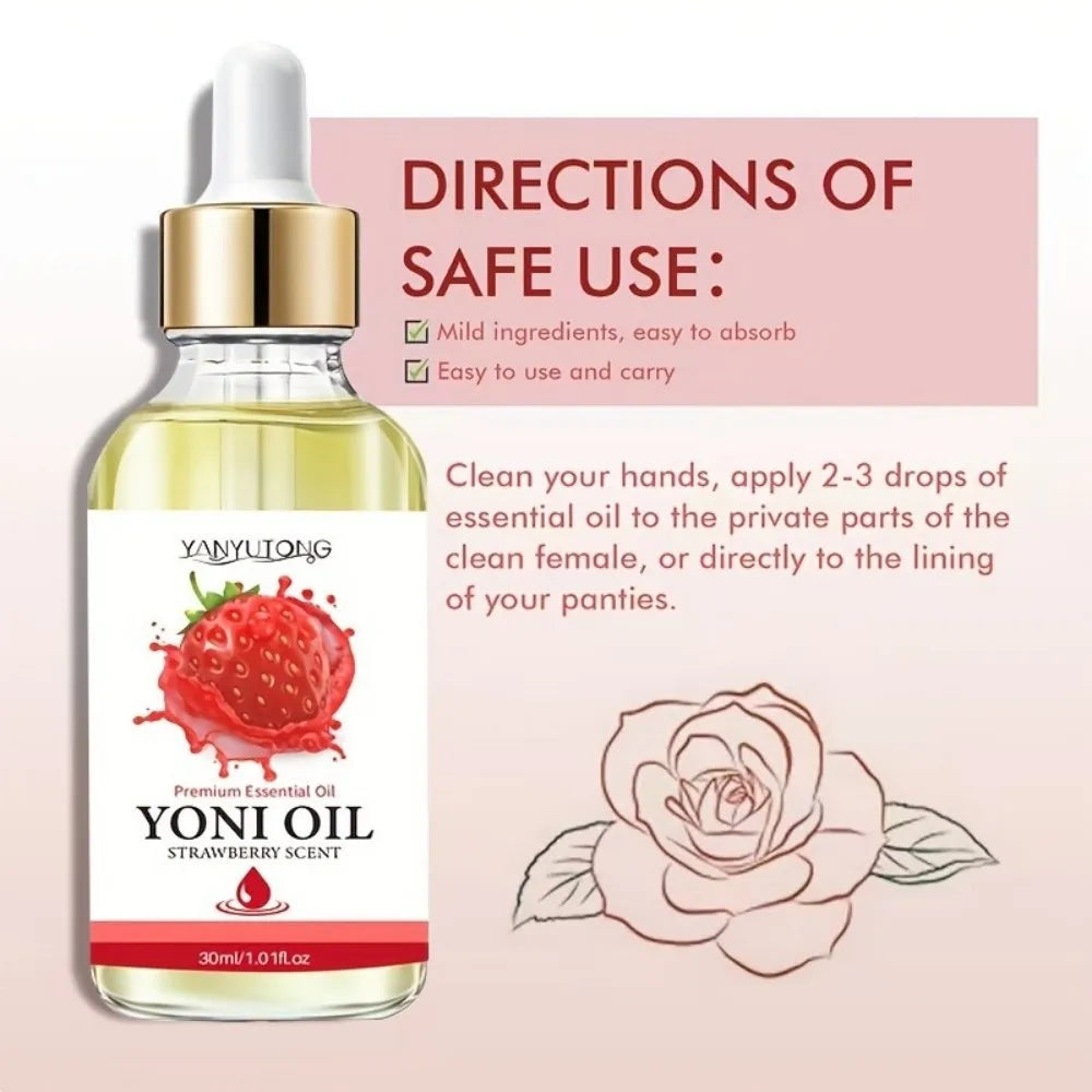 30ml Yoni Oil, Strawberry Scented, Natural & Plant-Based, PH Balance, Odor Eliminator, Feminine Care, Moisturizer