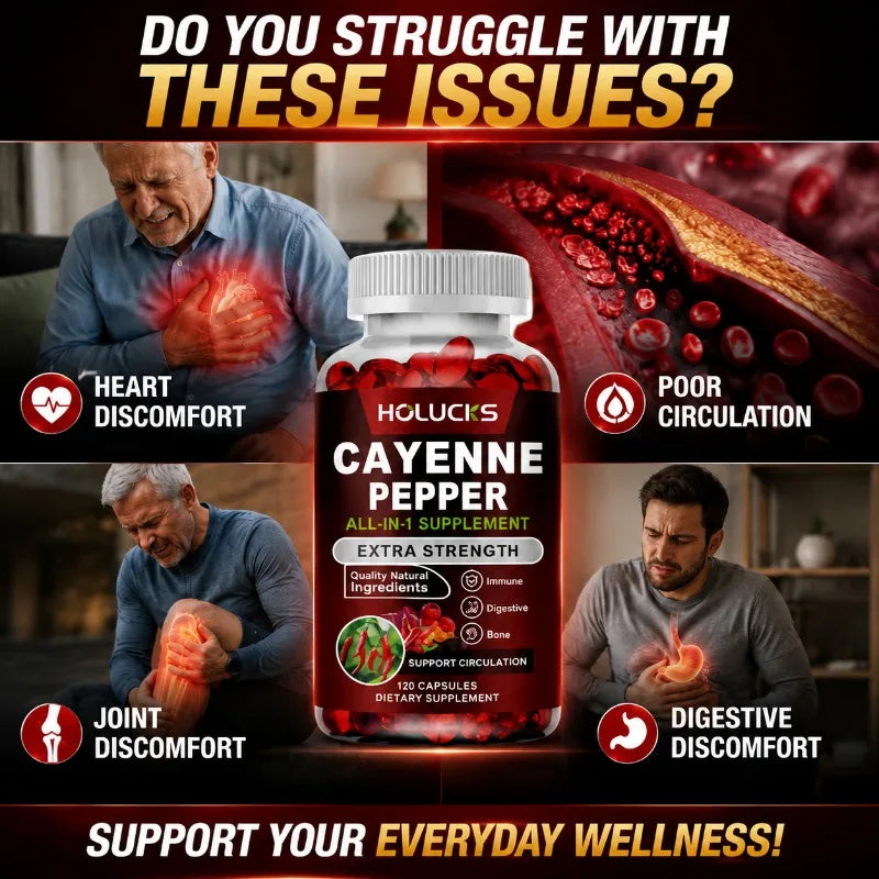 Cayenne Pepper Capsules, with Vitamin D3 K2, Blood Circulation, Promote Digestion, Boost Metabolism, Support Joint, Bone Health