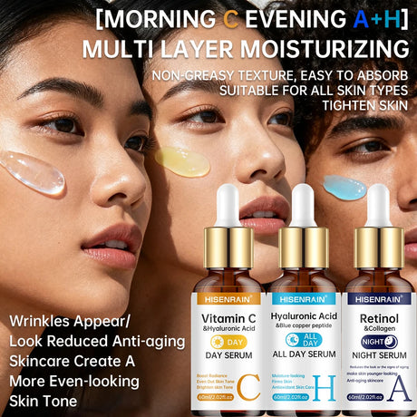 HISENRAIN Vitamin C + Retinol + Hyaluronic Acid Serum Duo | Anti-Aging Brightening & Hydration Combo | For All Skin Type.