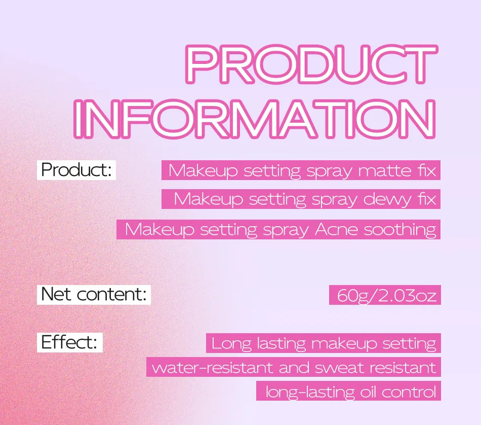 MAYCHEER Setting Spray Soft-focus Mist Matte Waterlight Oil Control Non-Smudging Non-Tight Waterproof 24H Long-lasting Cosmetics