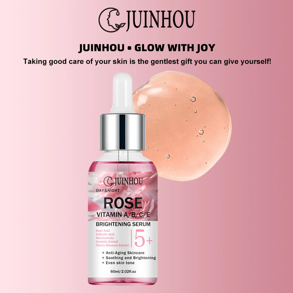 JUINHOU Natural Rose Vitamin ABCE Face Serum for Dull Uneven Skin Daily Hydrating Face Care Improve Skin Radiance Daily Skincare