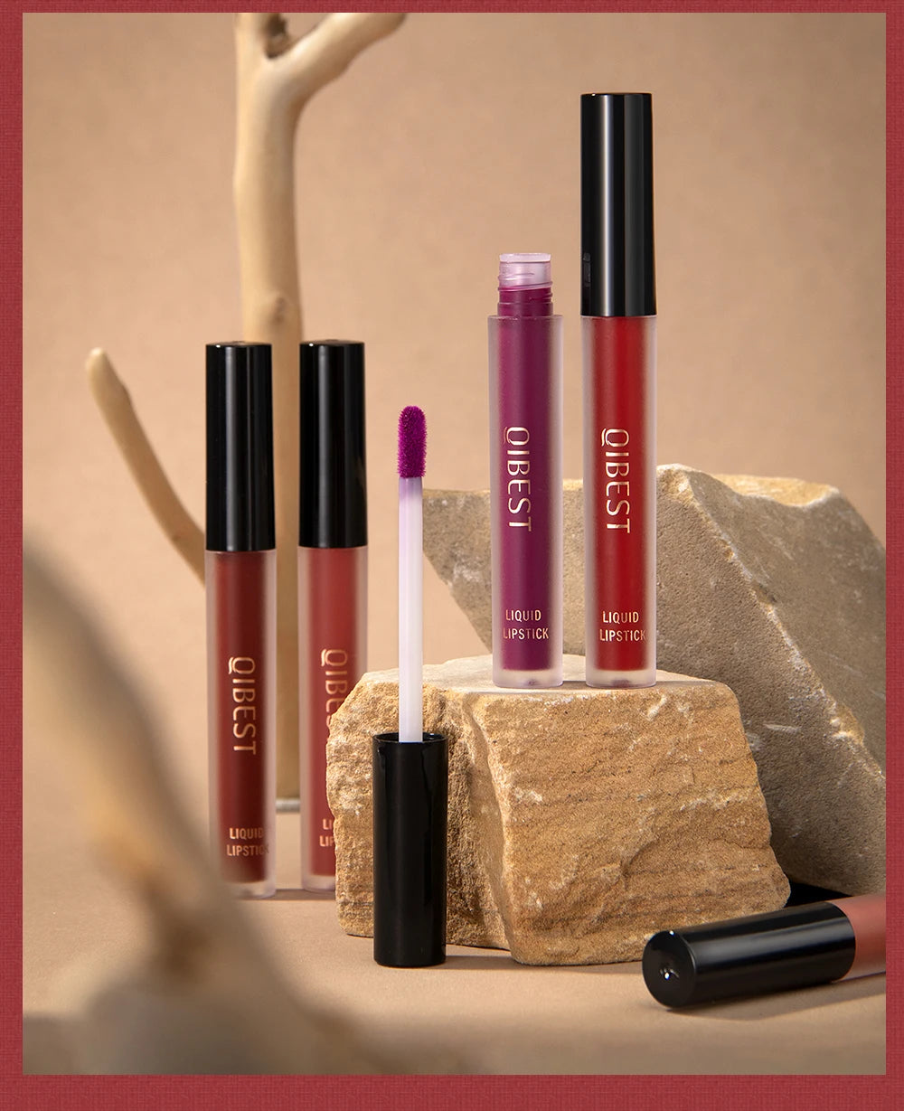 QIBEST 3pcs/set Liquid Lipstick+Lip Liner Lasting Black Brown Purple Red Matte Lip Gloss Nude Lip Stain Tint Makeup Lip Pencil