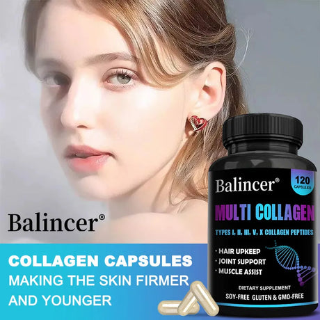 Multi-Collagen Peptides Capsules with Biotin & Keratin, Anti-Aging Whitening Skin, Hair, Nail, Bones, Joint Health Support