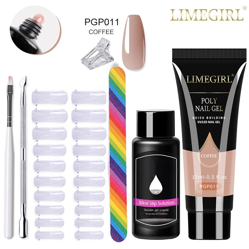 Limegirl Poly Nail UV Gel Set for Nails Quick Extension Building Soak Off UV Polys Nail Gel Kit Manicure Art Decoration Tools